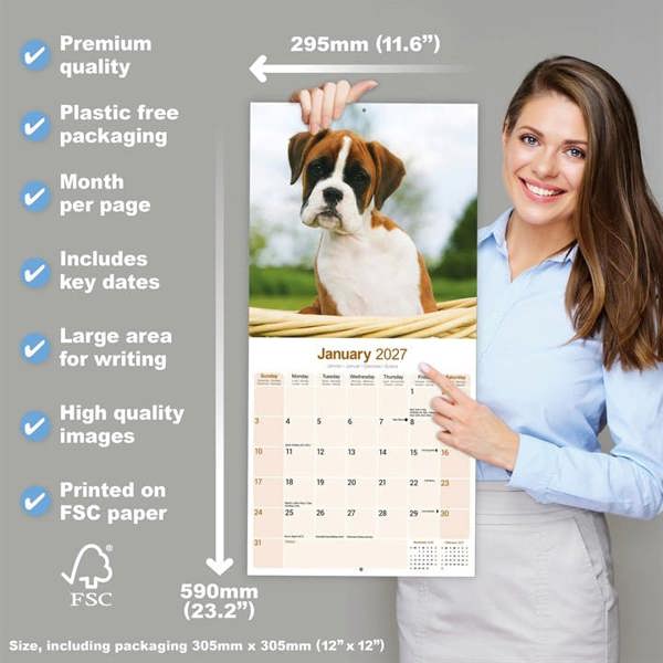 Boxer Puppies Calendar 2027, Wall Calendars, Month To View, Dogs, Gift