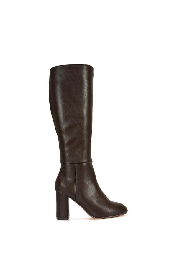 XY LONDON Knee High Block Heeled Boots With Zip Fastening - Brown