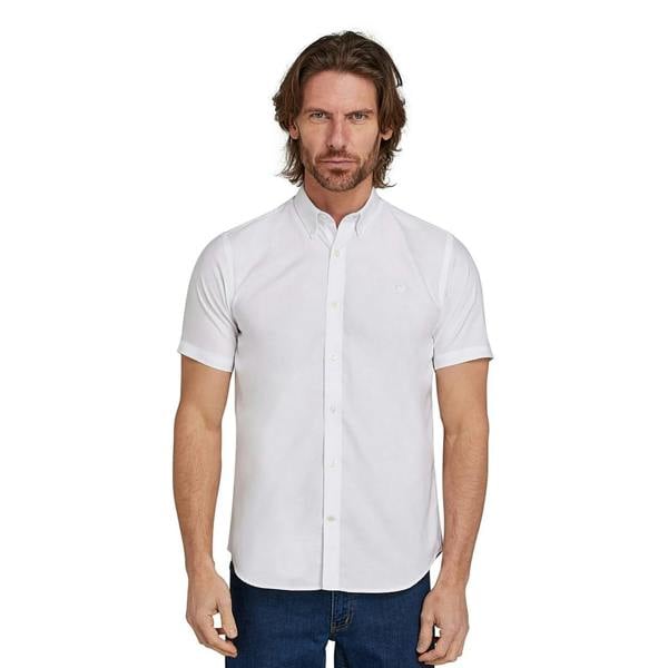 Raging Bull Mens Oxford Lightweight Short-Sleeved Shirt - White - 