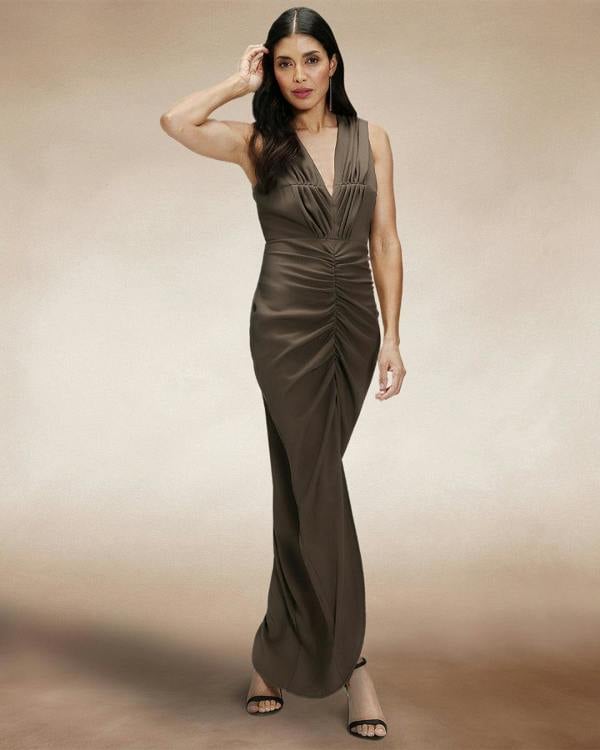 HotSquash Deep V-Neck Ruched Dress
