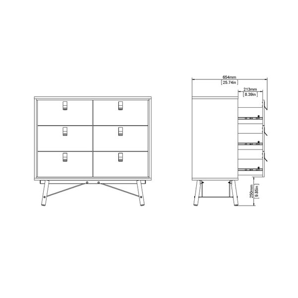 Wyld Haus Juno Black and Walnut Wood Double Chest of Drawers 6 Drawers