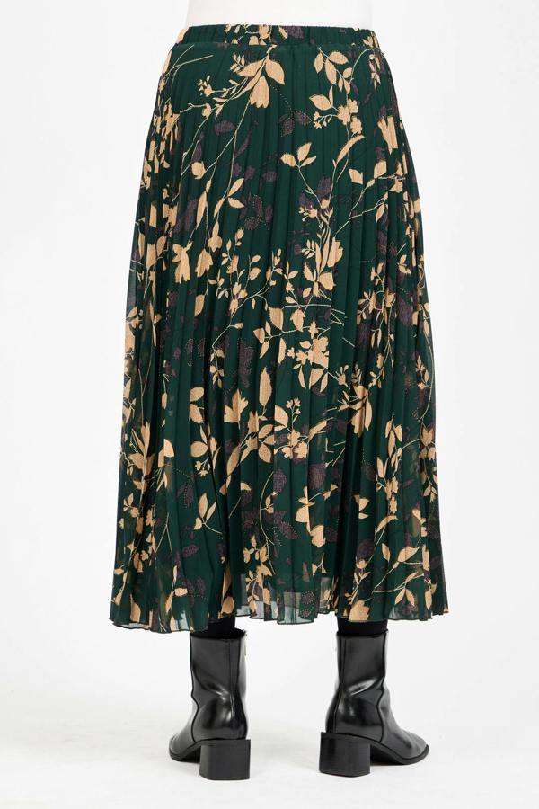 Mudflower Leaf Print Pleated Skirt