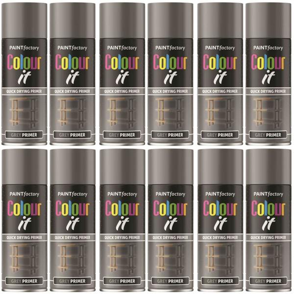 Paint Factory 12X  Grey Primer Spray Paint 400ml