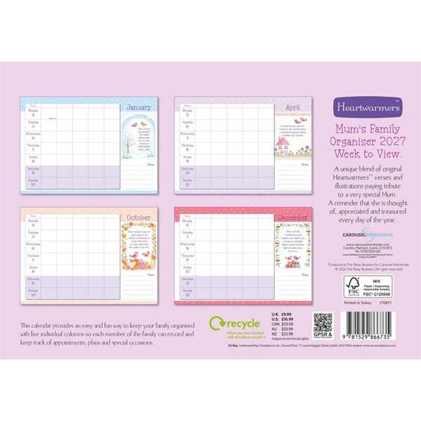 Mum's A4 Family Organiser 2027, Family Planners, Month To View, Family, Gift