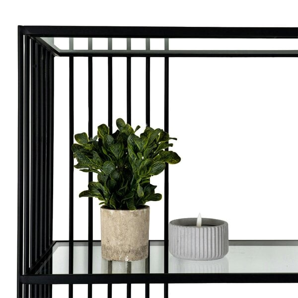 Wyld Haus Memphis Minimalist Black Metal Slim Shelving Unit With Glass Shelves