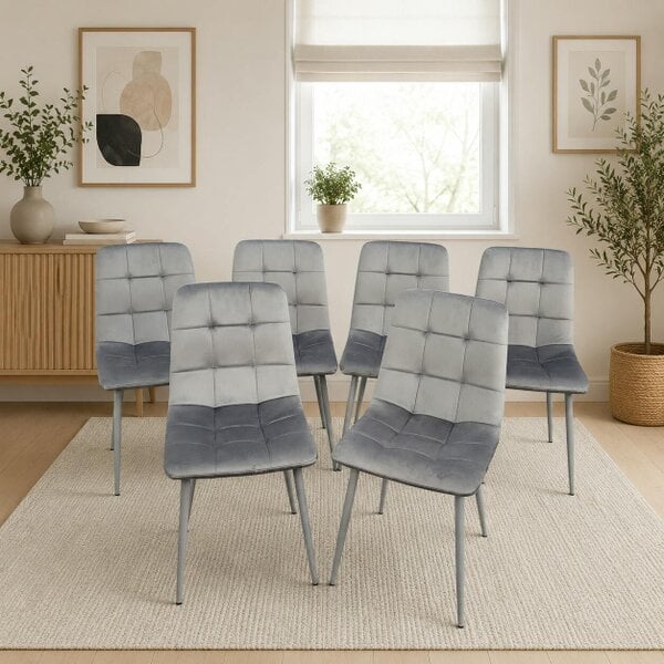 Kosy Koala Dining Chairs Set of 6 Grey Velvet Kitchen Chairs