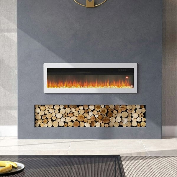1800W Electric Fireplace Wall Mounted Heater with Overheat Protection Wall Mounted Fireplaces Living and Home White 40inch