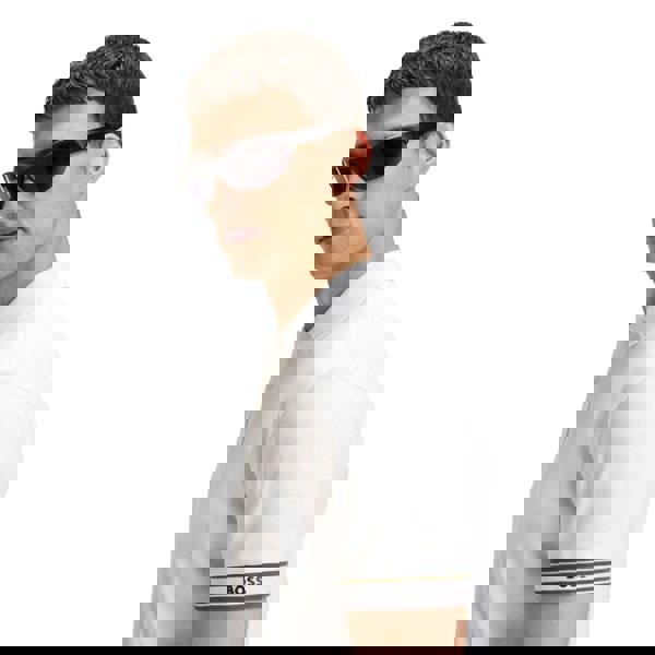 Boss Mens Zone Stripe Cuffed Slim Polo Shirt - White - 