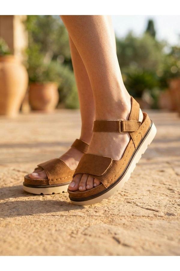 Violet Suede Platform Sandals - Camel