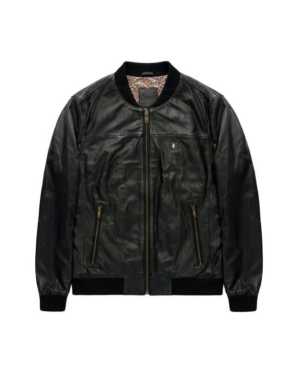 Gabicci AGABJ01 Leather Bomber Jacket BLACK