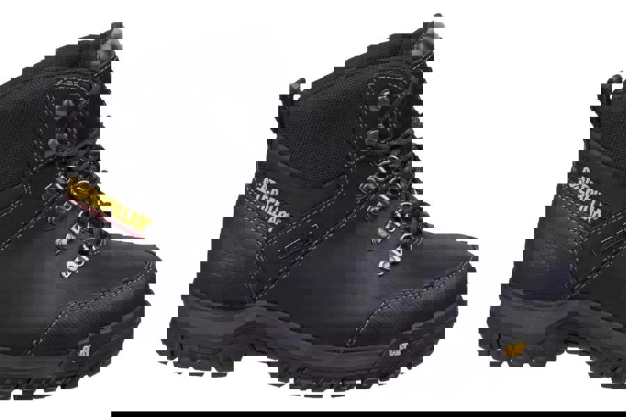 Caterpillar Framework Men's Steel Toe/Composite Midsole S3 Work Safety Boots, black rugged safety work boots with steel toe cap and sturdy sole.
