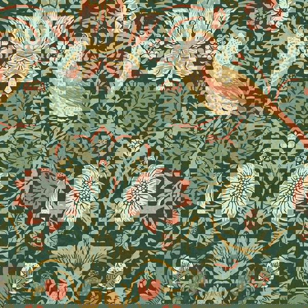 William Morris At Home Strawberry Thief Wallpaper | Rich Green