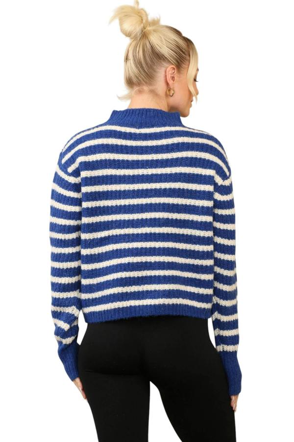 Cosy Striped Jumper with Mock Neck – Soft Acrylic Knit B/W - Elaina Fashion