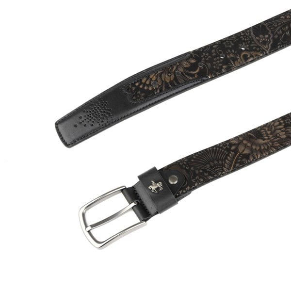Embassy London Alec - Black Gold - Men's quality leather belt with dark silver metal buckle