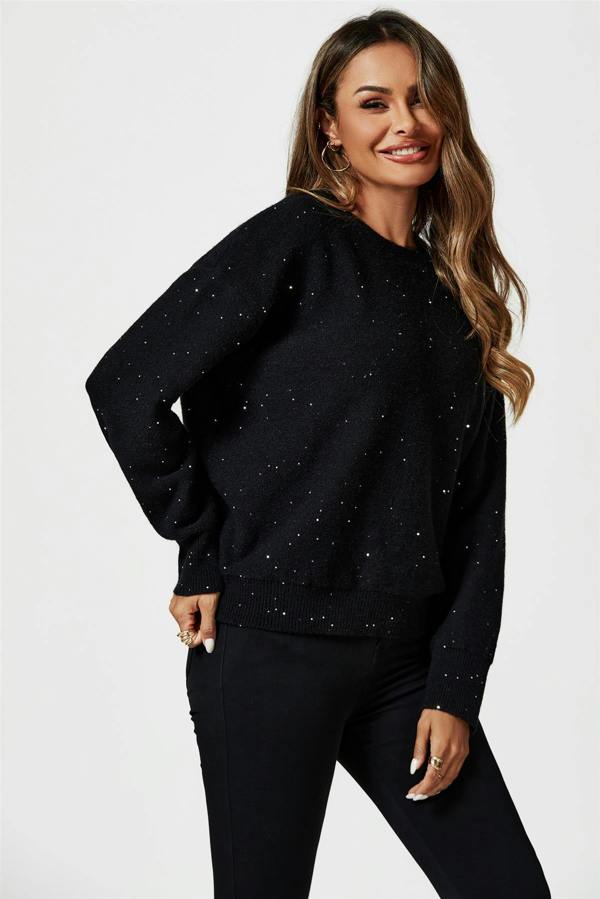 FS Collection Scatter Sequin Jumper Top In Black