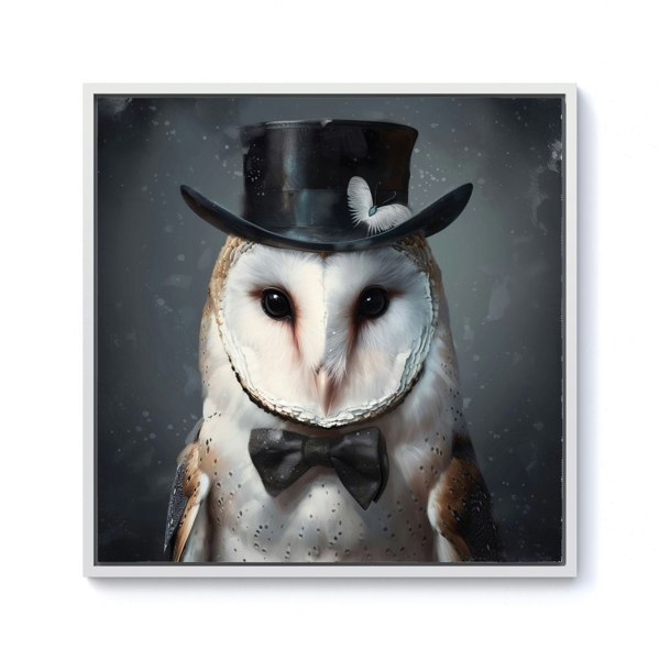 Warren Reed Owl In A Top Hat Framed Canvas