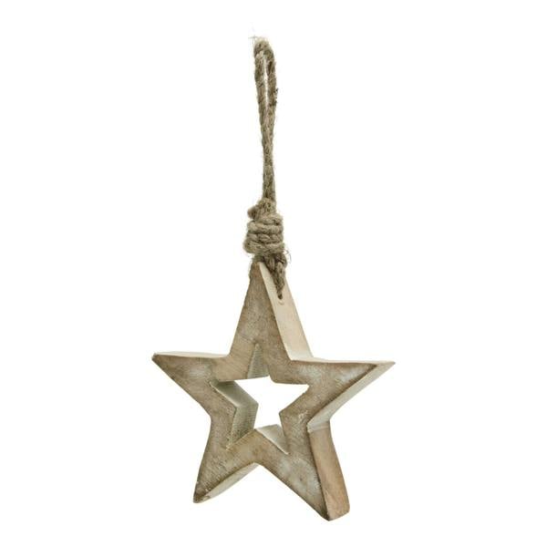 Hill Interiors Wooden Star Hanging Ornament - Brown/White - 