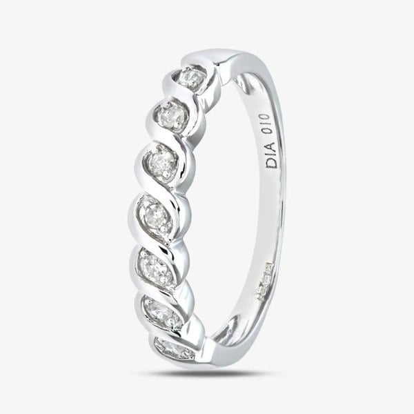 T. H. Baker 9ct White Gold 0.10ct Diamond Swirl Half Eternity Ring PR07018W