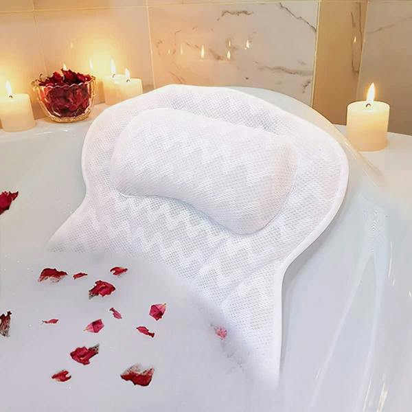 ADOV Bath Pillow, Ergonomic 4D Air Mesh Headrest Cushion with 6 Suction Cups for Head, Neck and Back Support