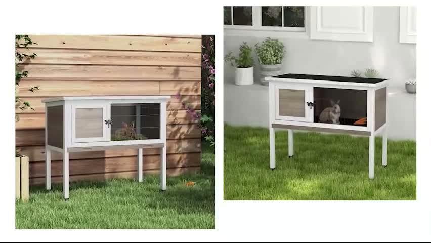 Pawhut Large Elevated Indoor Outdoor Wooden Guinea Pig Hutch w/ Asphalt Roof