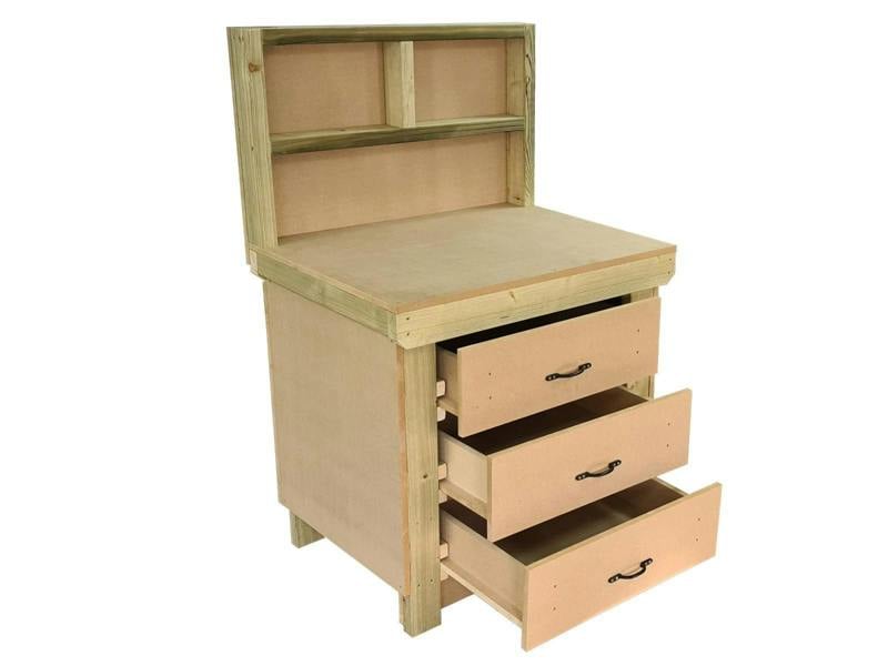 Wooden MDF Top Workbench – Sturdy Tool Cabinet with Multiple Drawers for Organized Storage and Back Panel, Ideal for Dry Indoor Spaces Such as Garages, Workshops, and Studios