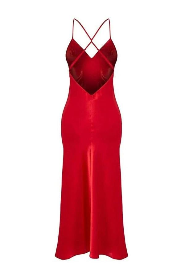 WOVCOR Strappy Satin Nightdress with Slit and Button Detail