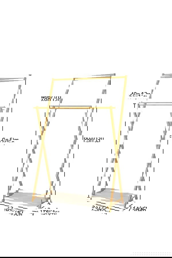 Living and Home 2-Rod Bedroom Floor Stand Solid Wooden Cloak Coat Rack Garment Shelf Holder