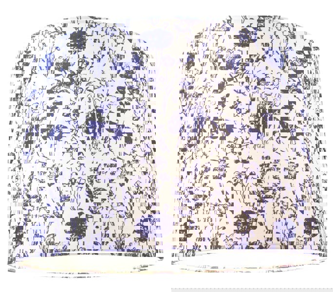 White Cotton 12" Drum Lamp Shade with Blue Floral Decoration and Inner Lining Image 3
