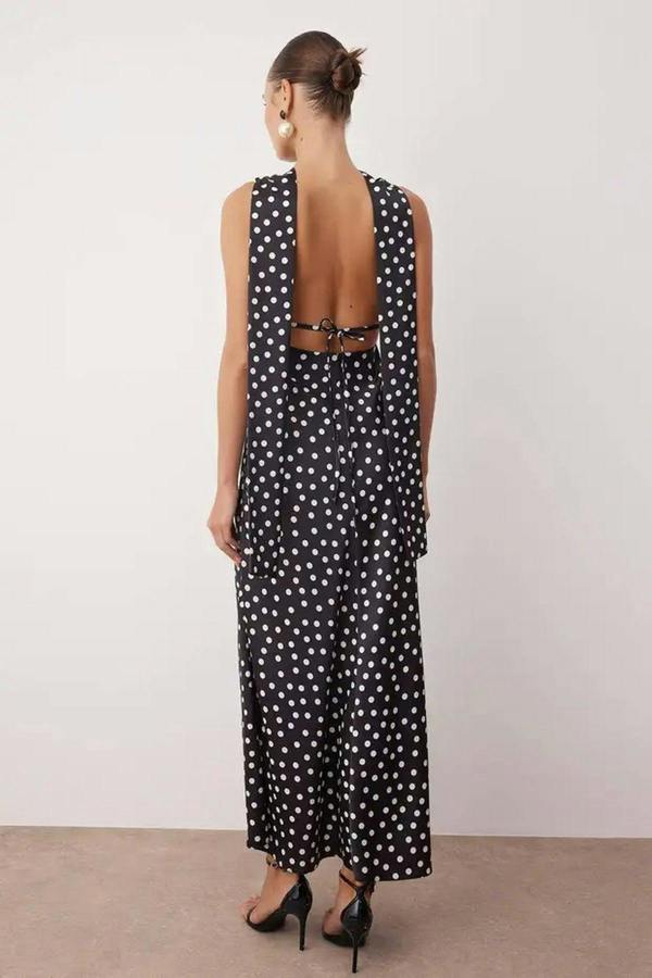 WOVCOR Scarf Detail Satin Maxi Dress with Strappy Design