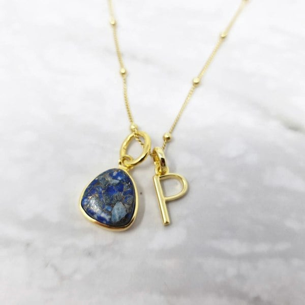 18ct Gold Vermeil Plated Lapis Lazuli Initial Necklace