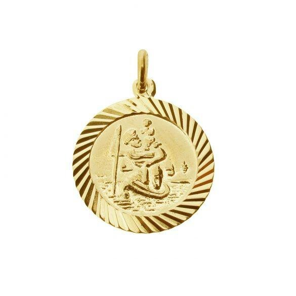 Christopher James of London 9ct Yellow Gold Plated 16mm Diamond Cut St Christopher Pendant With Optional Personalisation and Chain