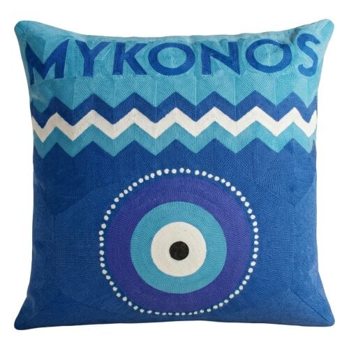 Mykonos Needlepoint Cushion – Handmade Evil Eye Pillow