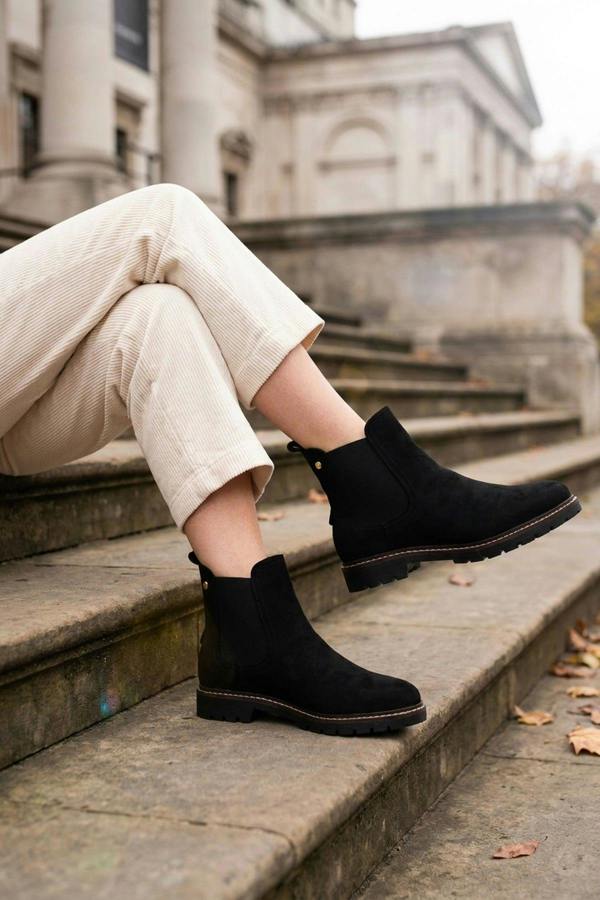 Saoirse Faux Suede Chunky Sole Chelsea Boots - Black