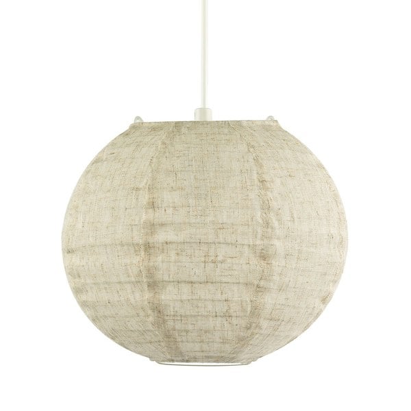 Chic Natural Linen Fabric Oatmeal Spherical Pendant Lighting Shade Image 1