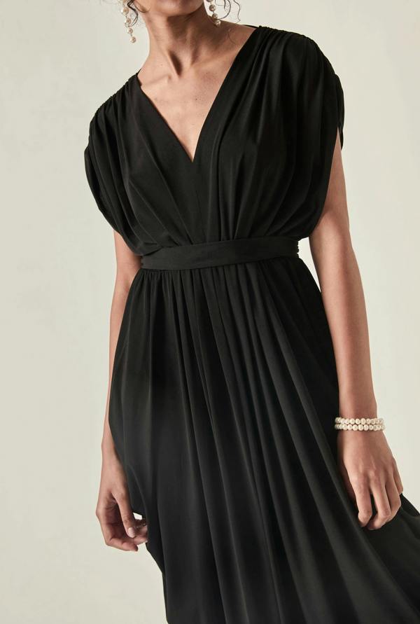 James Lakeland Draped Open-Back Midi Dress – Black