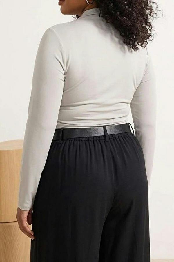 WOVCOR Gathered Detail Long Sleeve Knitted Plus Size Blouse