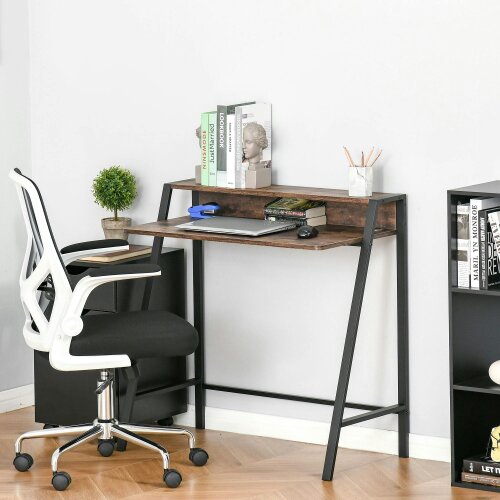 Wyld Haus Hala 84cm Rustic Brown Compact Writing Desk With Integrated Storage Shelves