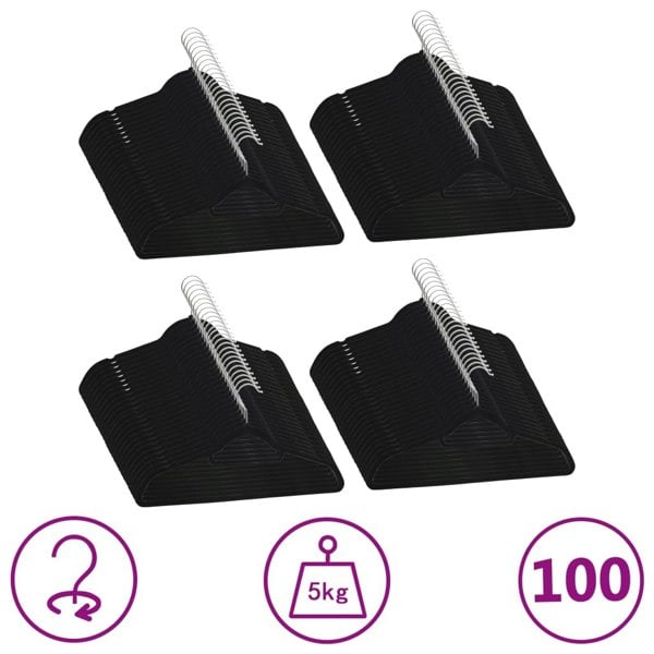 Berkfield 100 pcs Clothes Hanger Set Anti-slip Black Velvet