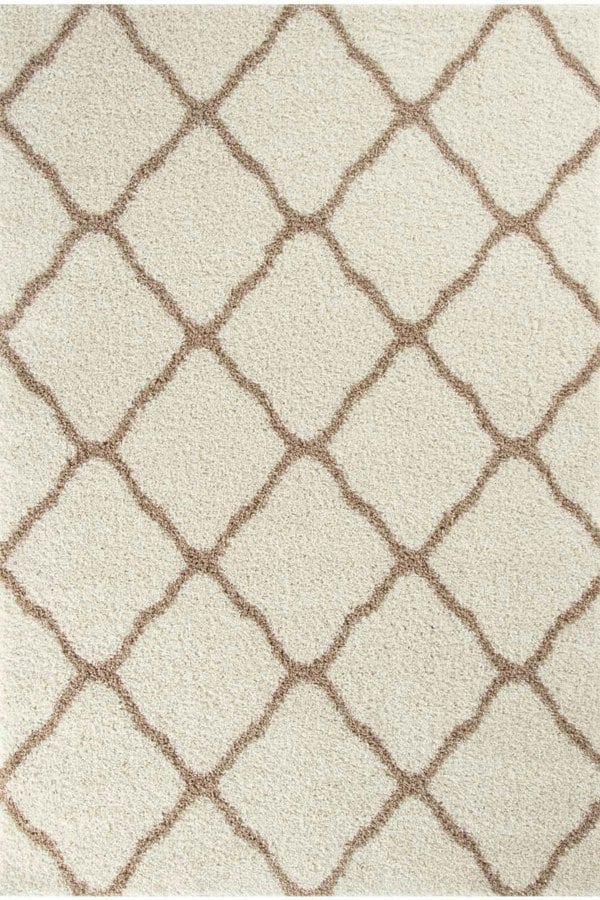 Moroccan Design Thick Shaggy Area Rugs Ivory Beige