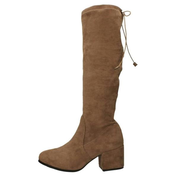 Spot On Ladies Spot On Mid Block Heel High Leg Boot with Back Tie and Inside Zip F51246