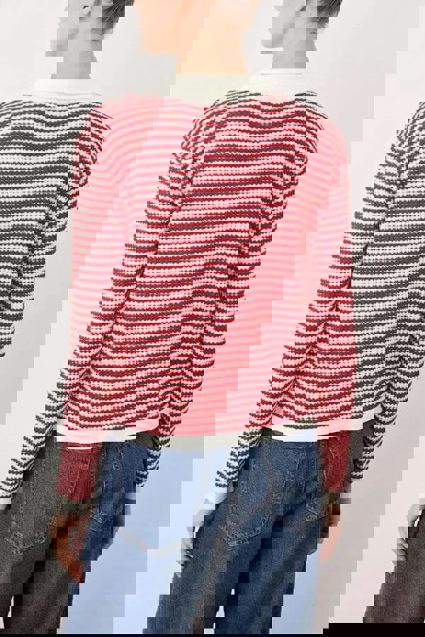 WOVCOR Striped Polo Neck Knit Cardigan
