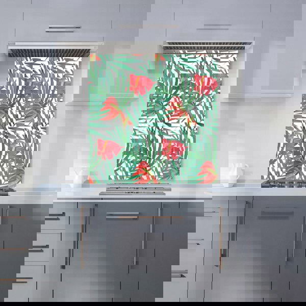 Warren Reed - Designer Tropical Flowers And Palm Leaves Kitchen Splashback