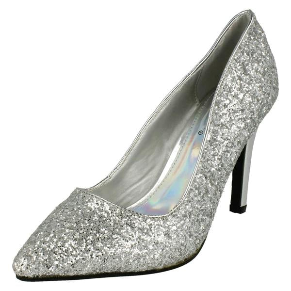 Anne Michelle Ladies Anne Michelle Pointed Toe Glittery Court Shoes
