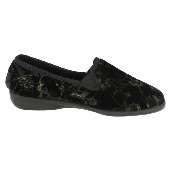Spot On Ladies Spot On Embroided Floral Design Slippers