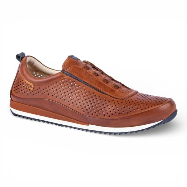 Pikolinos Liverpool - Men's Brown Leather Elastic Slip-on Sneakers