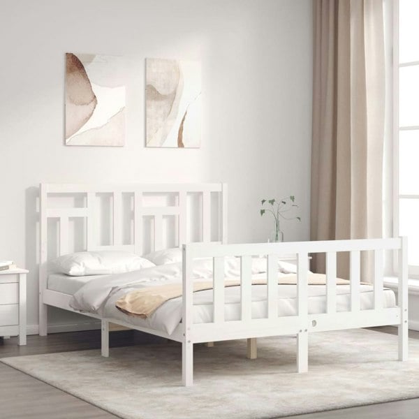 Berkfield Bed Frame with Headboard White 140x190 cm Solid Wood