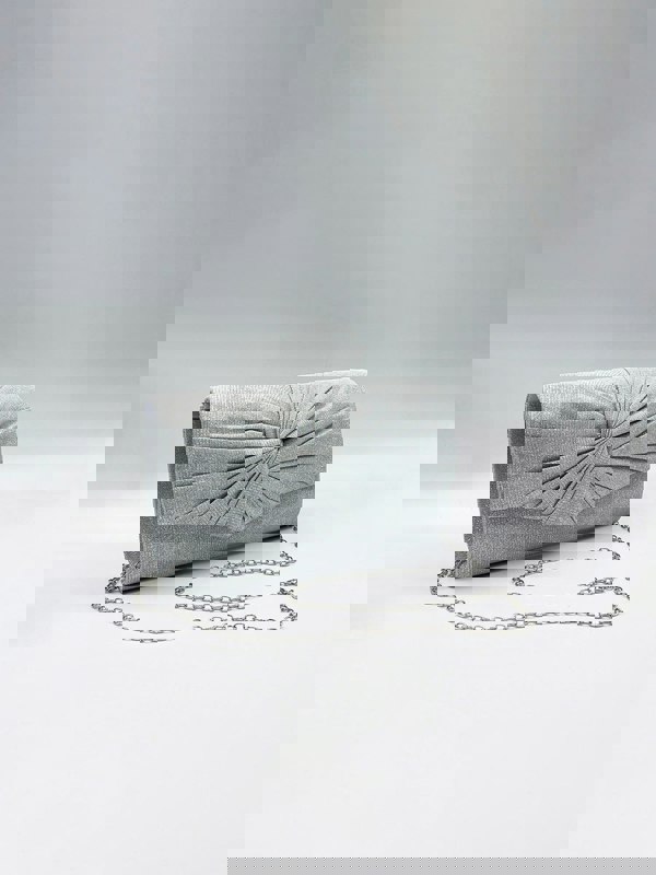 SVNX Ruched Bow Clutch Bag In Silver