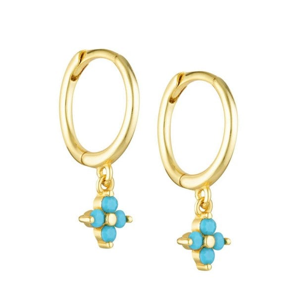 Gold Trip Blue Crystal Flower Huggie Hoops