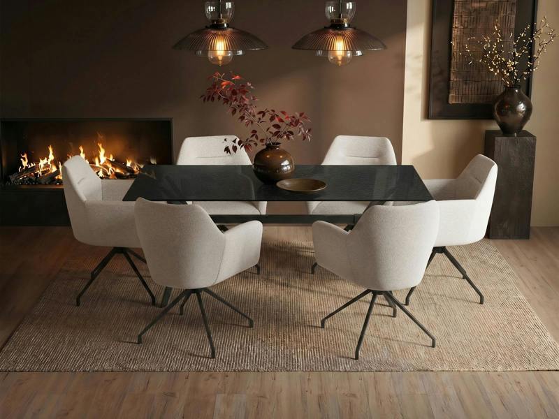 Emil Glass Dining Table with 6 Isla Chairs Set