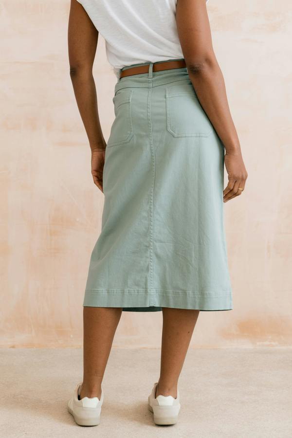 Lily & Me Morwenna Stretch Twill Midi Skirt Silver Sage